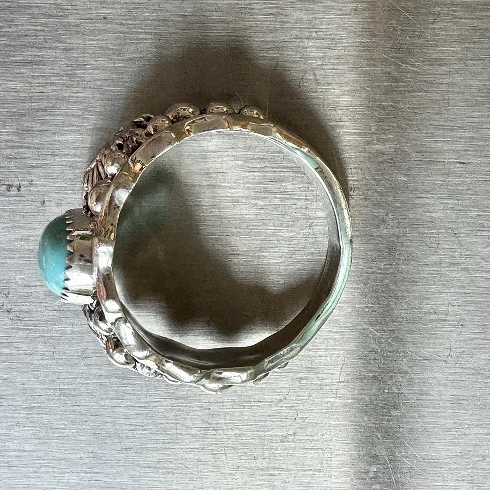 Navajo Eagle Mens Band Sz 13 Ring Turquoise Sterling Morgan Native American